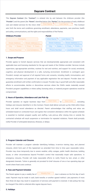 Daycare Contract Template - PDF Templates