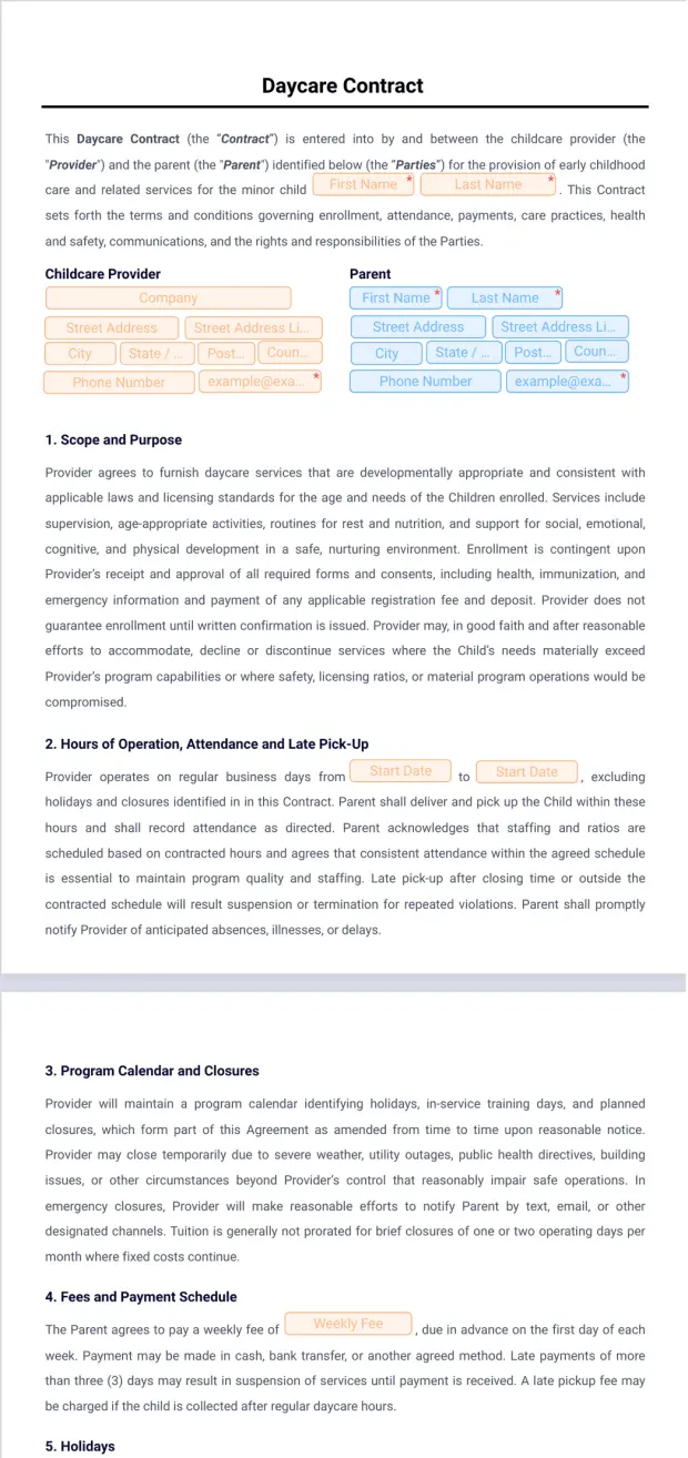 Daycare Contract Template
