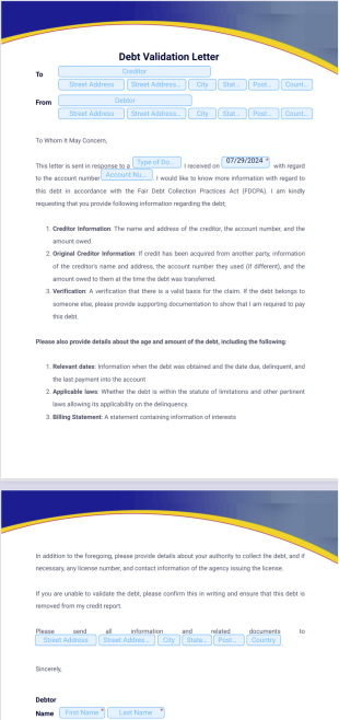 Debt Validation Letter Template - PDF Templates