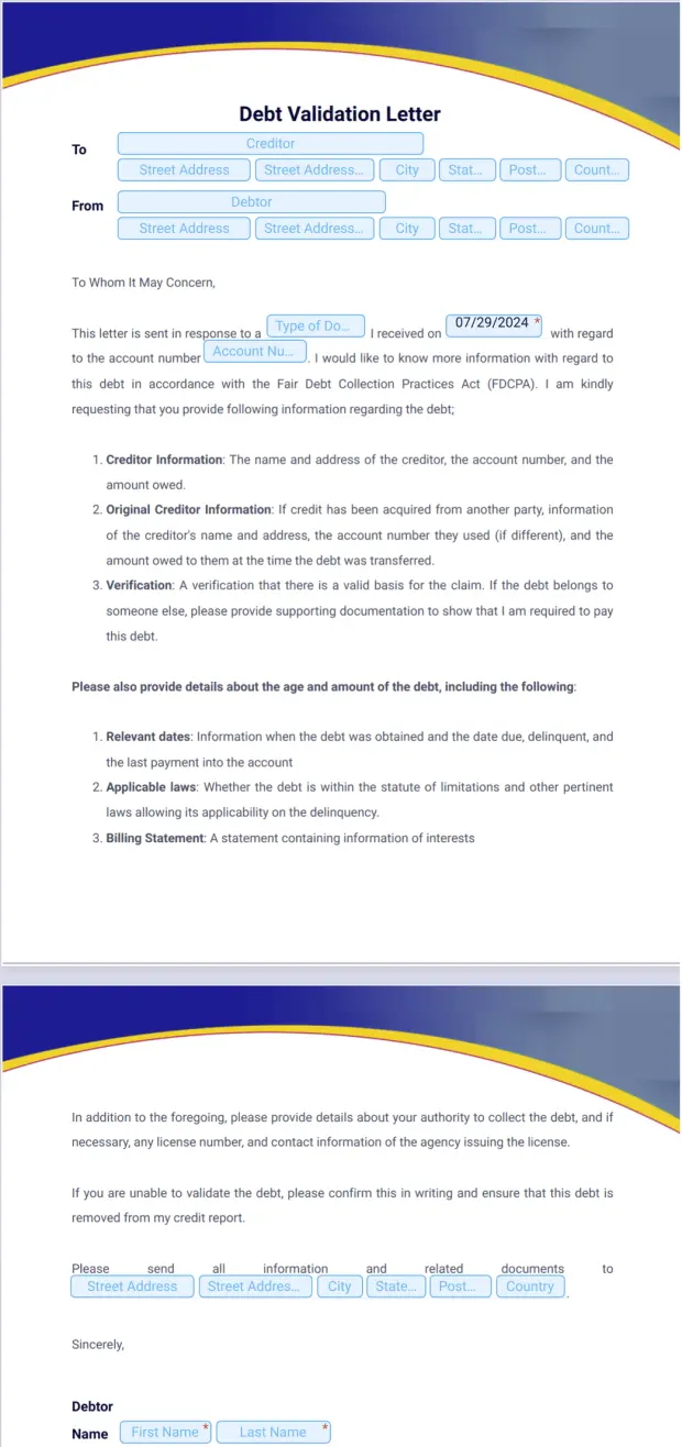 Debt Validation Letter Template