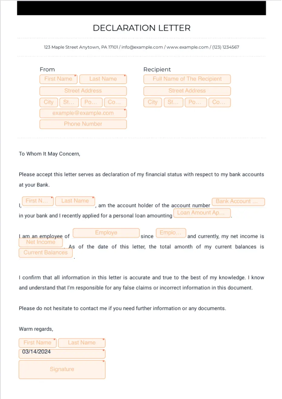 Declaration Letter - Sign Templates | Jotform