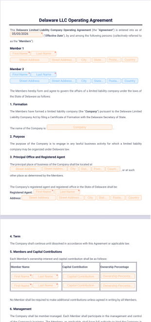 Delaware LLC Operating Agreement Template - PDF Templates