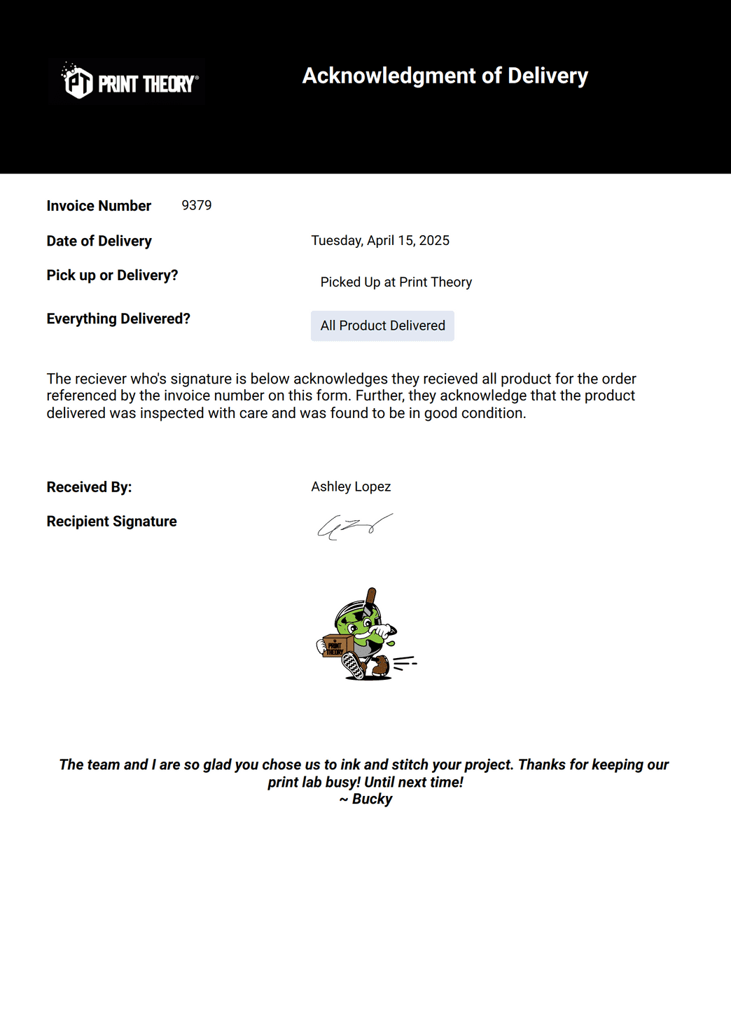 Delivery Acknowledgement PDF Template | Jotform