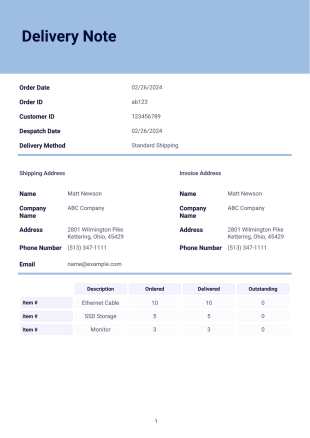 Delivery Note Template - PDF Templates | Jotform