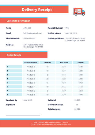 Delivery Receipt Template - PDF Templates