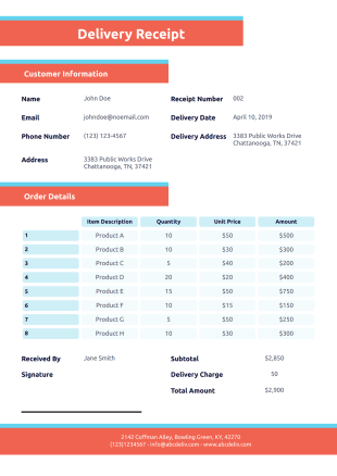 Delivery Receipt Template - PDF Templates