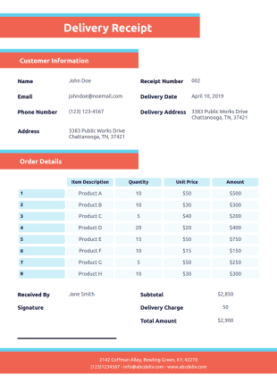 Delivery Receipt Template - PDF Templates
