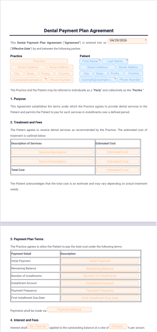 Dental Payment Plan Agreement Template - PDF Templates
