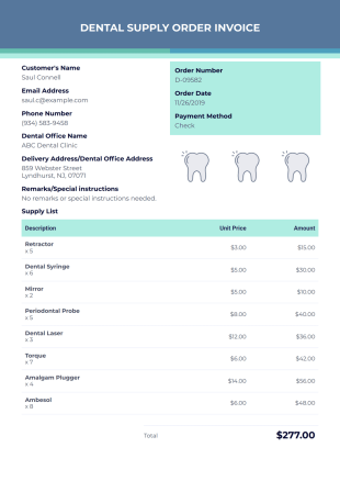 Dental Supply Order Invoice Template - PDF Templates