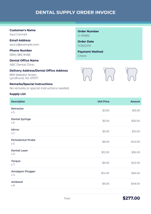 Dental Supply Order Invoice Template - PDF Templates
