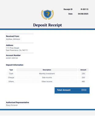 Deposit Receipt - PDF Templates