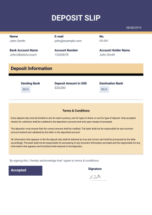 Deposit Slip Template - PDF Templates