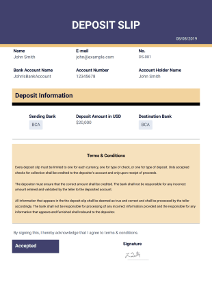 Deposit Slip Template - PDF Templates