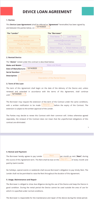 Device Loan Agreement Template - PDF Templates