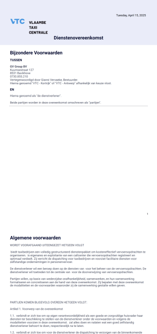 Dienstenovereenkomst PDF Sjabloon
