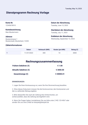 Dienstprogramm Rechnung Vorlage - PDF-Vorlagen