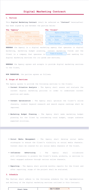 Digital Marketing Contract - PDF Templates
