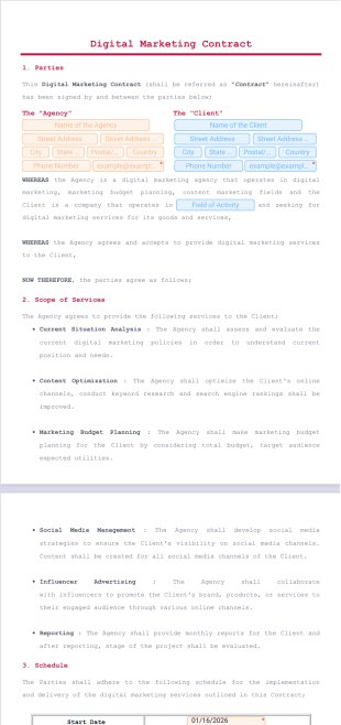 Digital Marketing Contract - PDF Templates