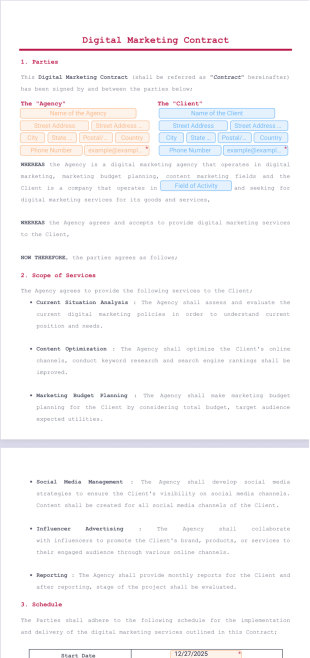 Digital Marketing Contract - PDF Templates