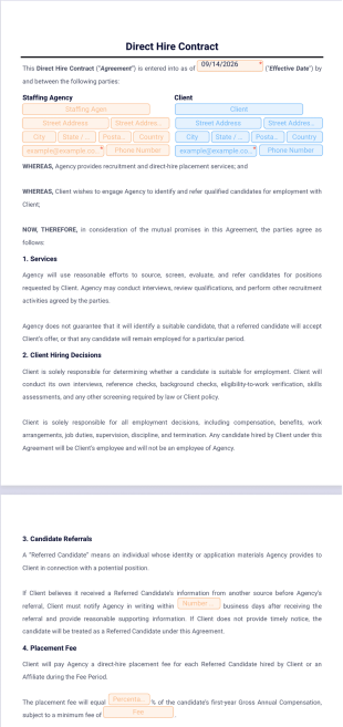 Direct Hire Contract Template - PDF Templates