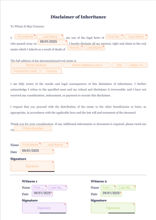 Disclaimer of Inheritance - PDF Templates
