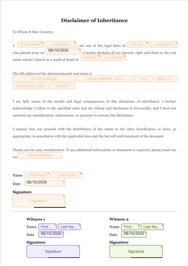 Disclaimer of Inheritance PDF Template | Jotform