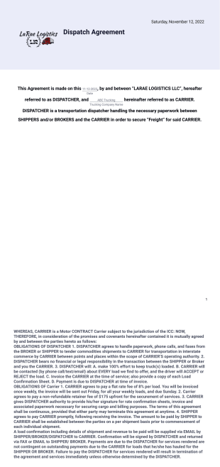 Dispatch Agreement PDF Template