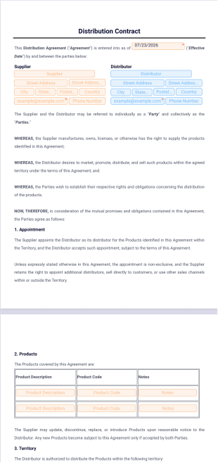 Distribution Contract Template - PDF Templates