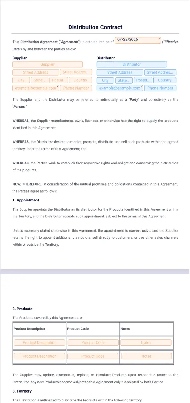 Distribution Contract Template