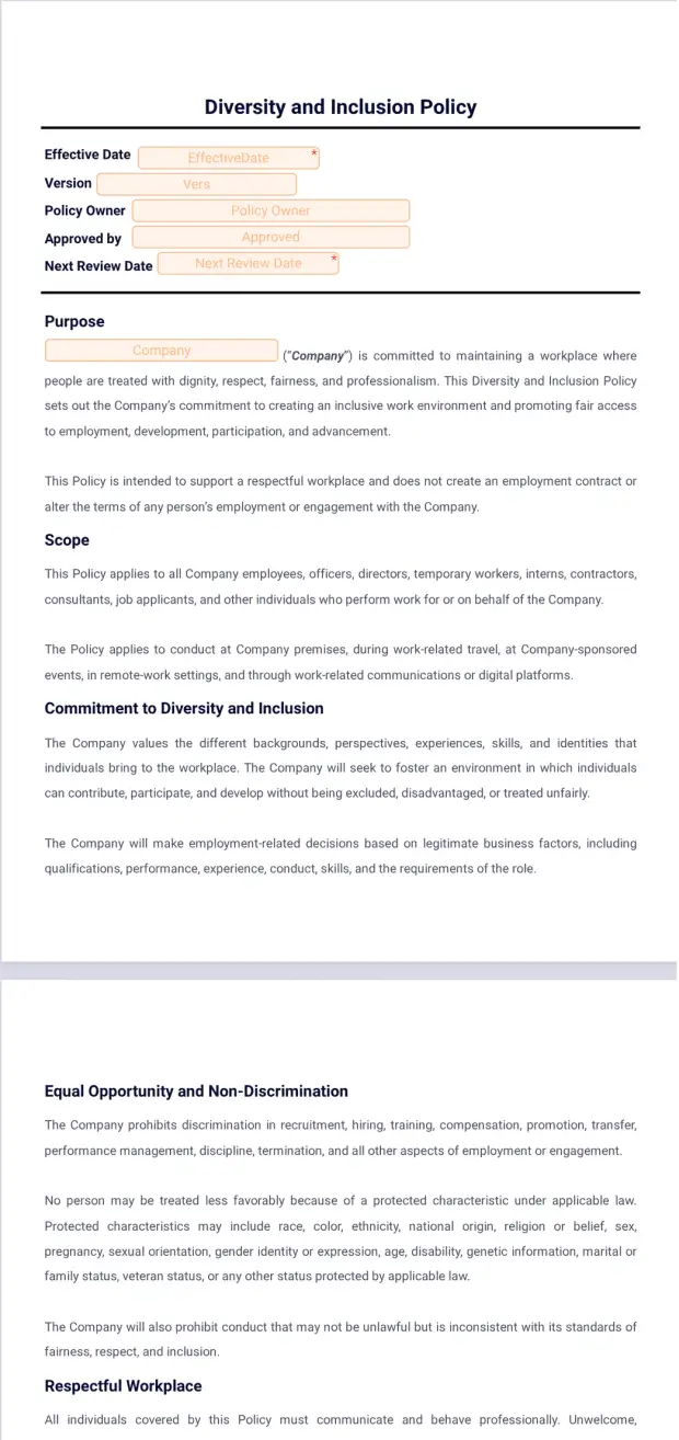 Diversity and Inclusion Policy Template - PDF Templates | Jotform