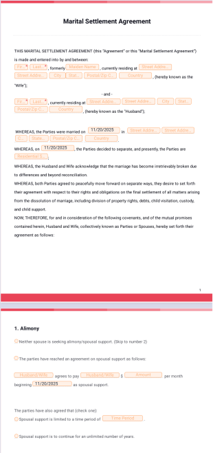 Divorce Settlement Agreement Template - PDF Templates