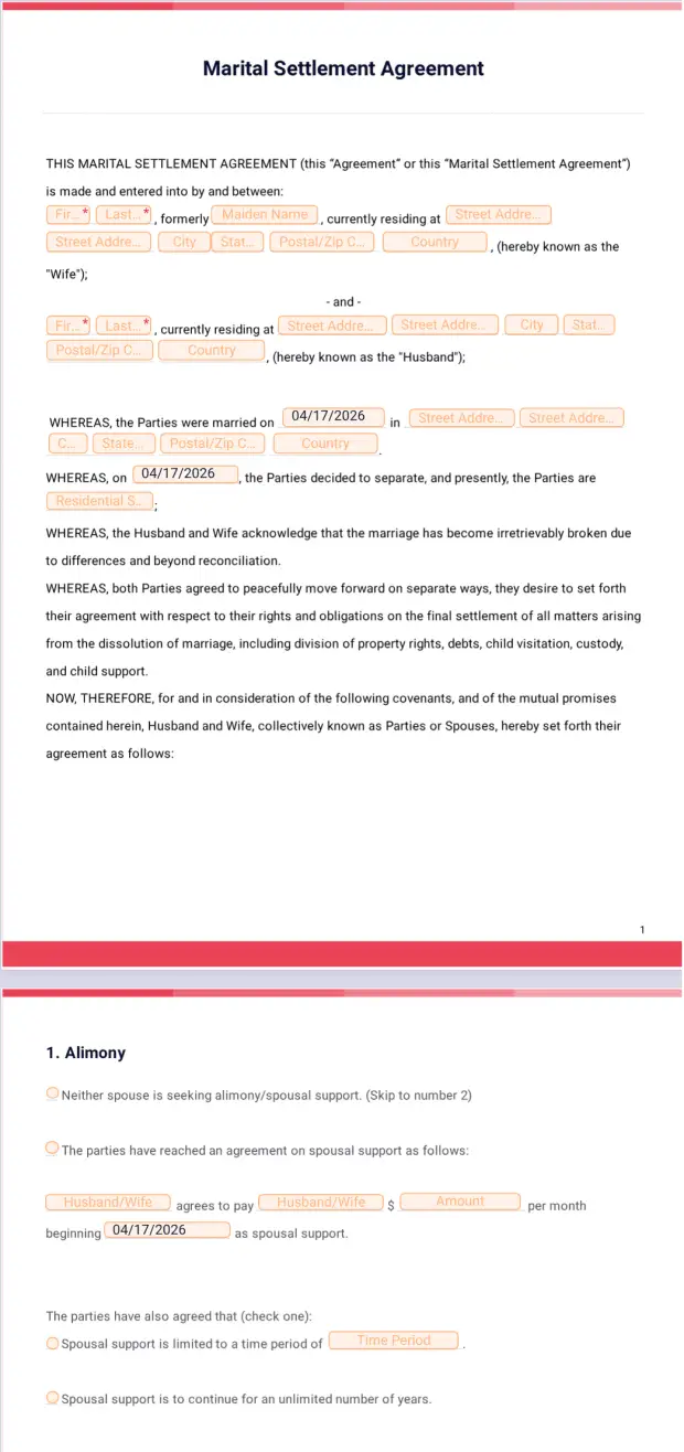 Divorce Settlement Agreement Template - PDF Templates | Jotform