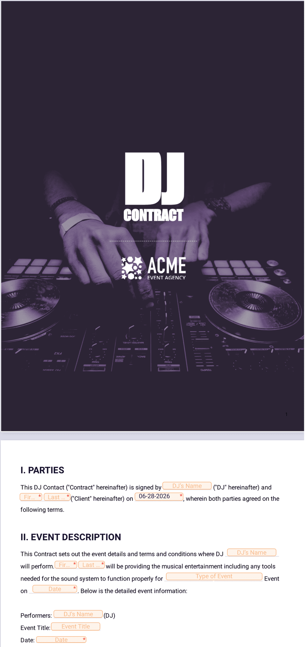 DJ Contract Template PDF Templates Jotform