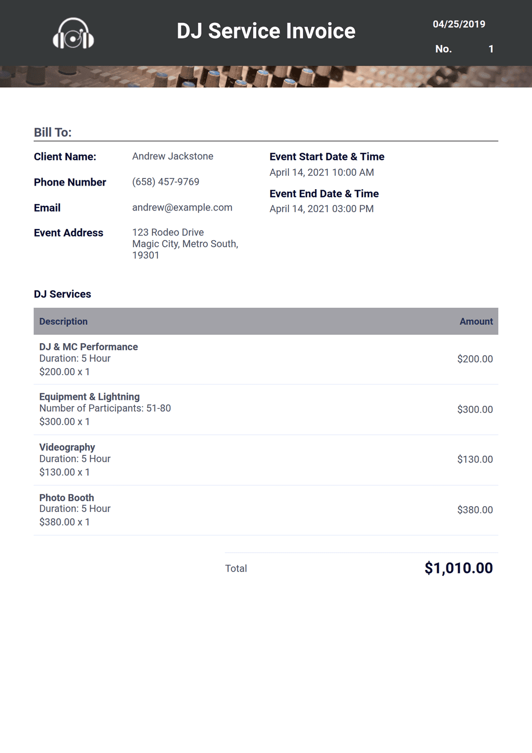 Deezer Invoice DJ Invoice Template - PDF Templates | Jotform