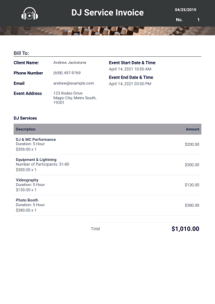 DJ Invoice Template - PDF Templates