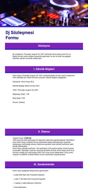 DJ Sözleşmesi Şablonu - PDF Şablonları