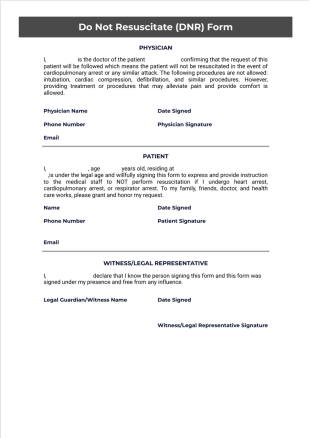 Do Not Resuscitate (DNR) Form PDF Template