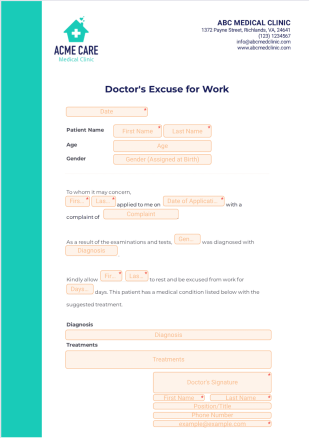Doctors Excuse for Work PDF Template