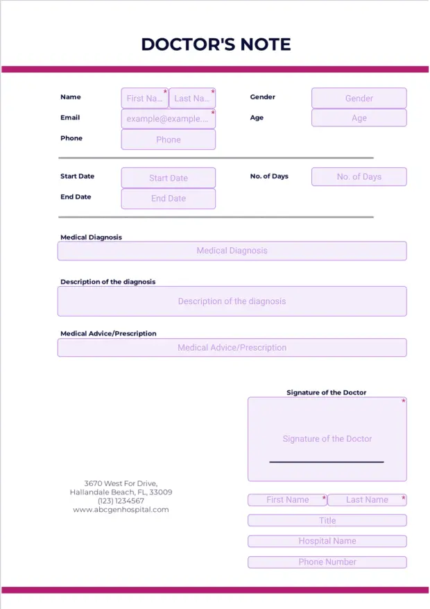 Doctors Note Template - PDF Templates | Jotform