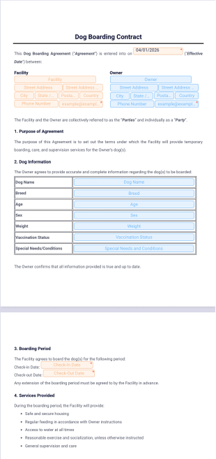 Dog Boarding Contract PDF Template