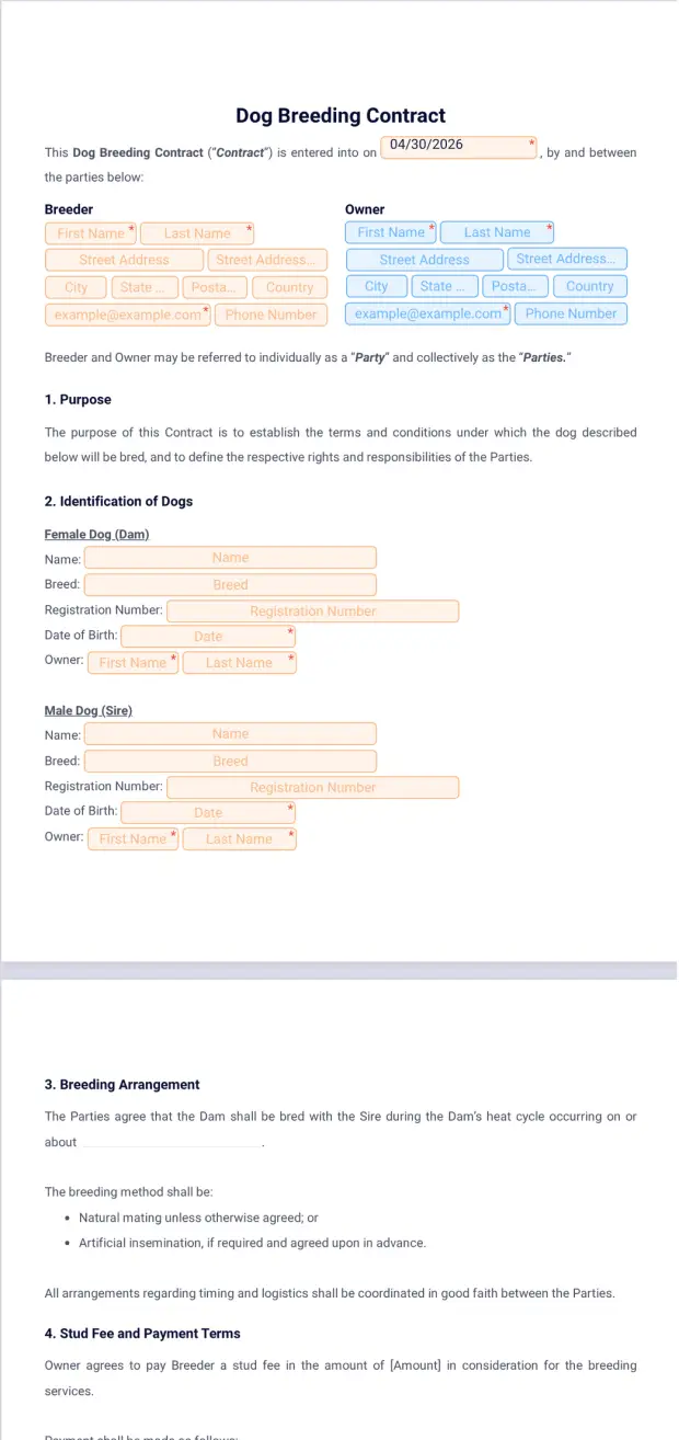 Dog Breeding Contract Template