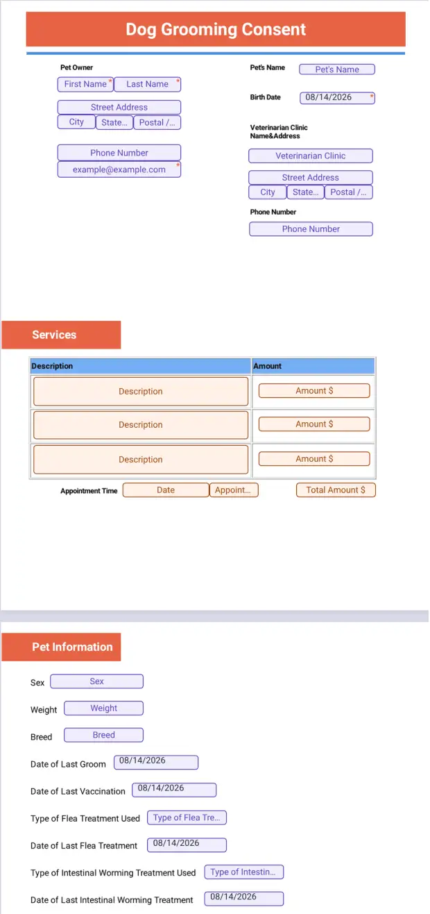 Illustration of Mobile Dog Grooming Consent Form Printable