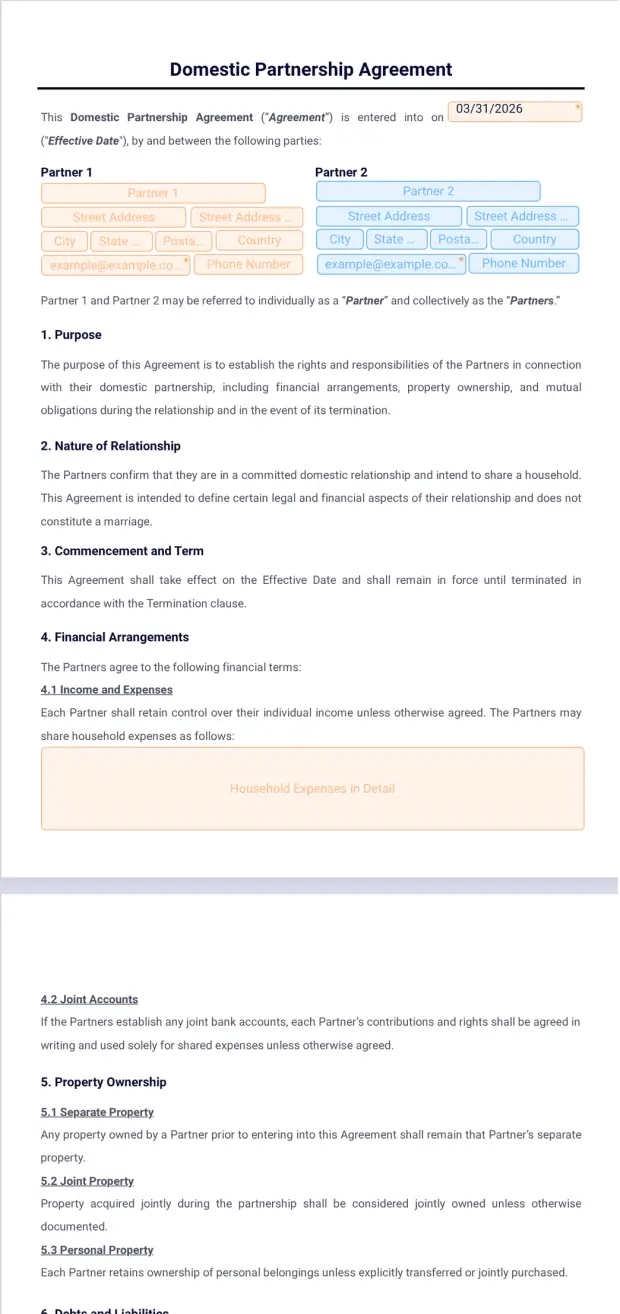 Domestic Partnership Agreement Template
