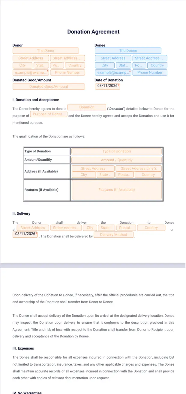 Donation Agreement PDF Template Jotform