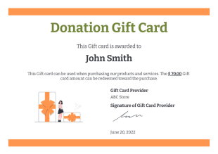 Donation Gift Card PDF Template