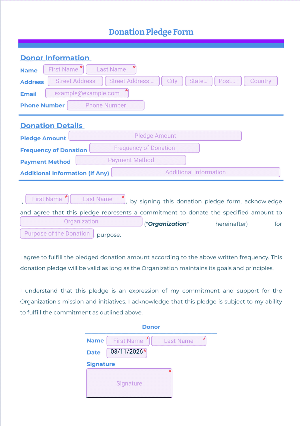 Donation Pledge Form PDF Template Jotform