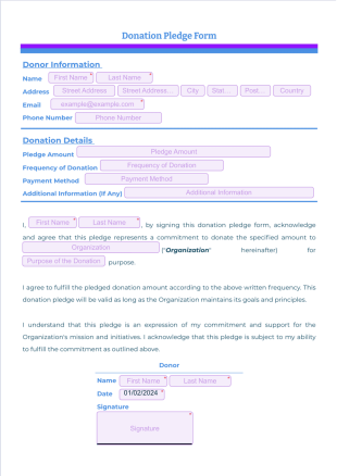 Donation Pledge Form - PDF Templates