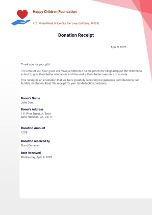 Donation Receipt Template - PDF Templates