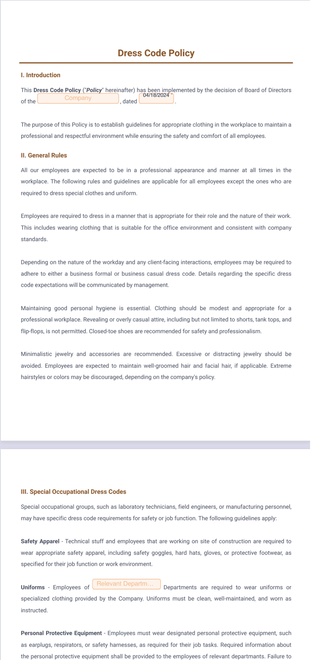 Dress Code Policy Template - PDF Templates | Jotform Dress Code Policy Template - PDF Templates | Jotform