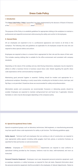 Dress Code Policy Template - PDF Templates